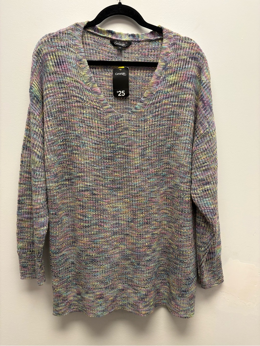 4 for $25 NWT🌈 George Plus Multicolour Marled V-Neck Sweater – Size 2X